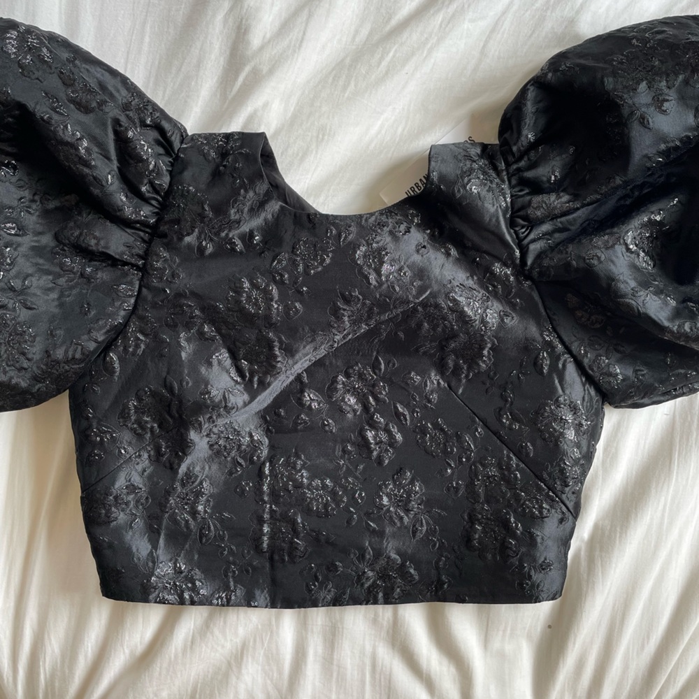 Sister Jane Jacquard flower bow lace contrast top